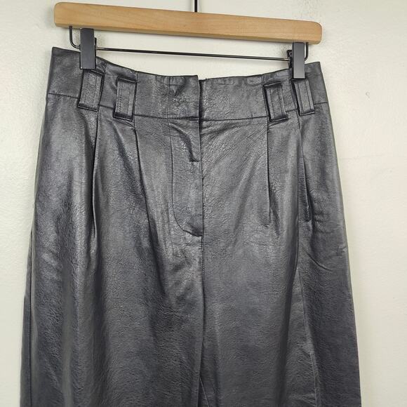 Urban Outfitters Faux‎ Leather Pants Womens 6 Black Wide Leg Baggy High Rise - Picture 2 of 7